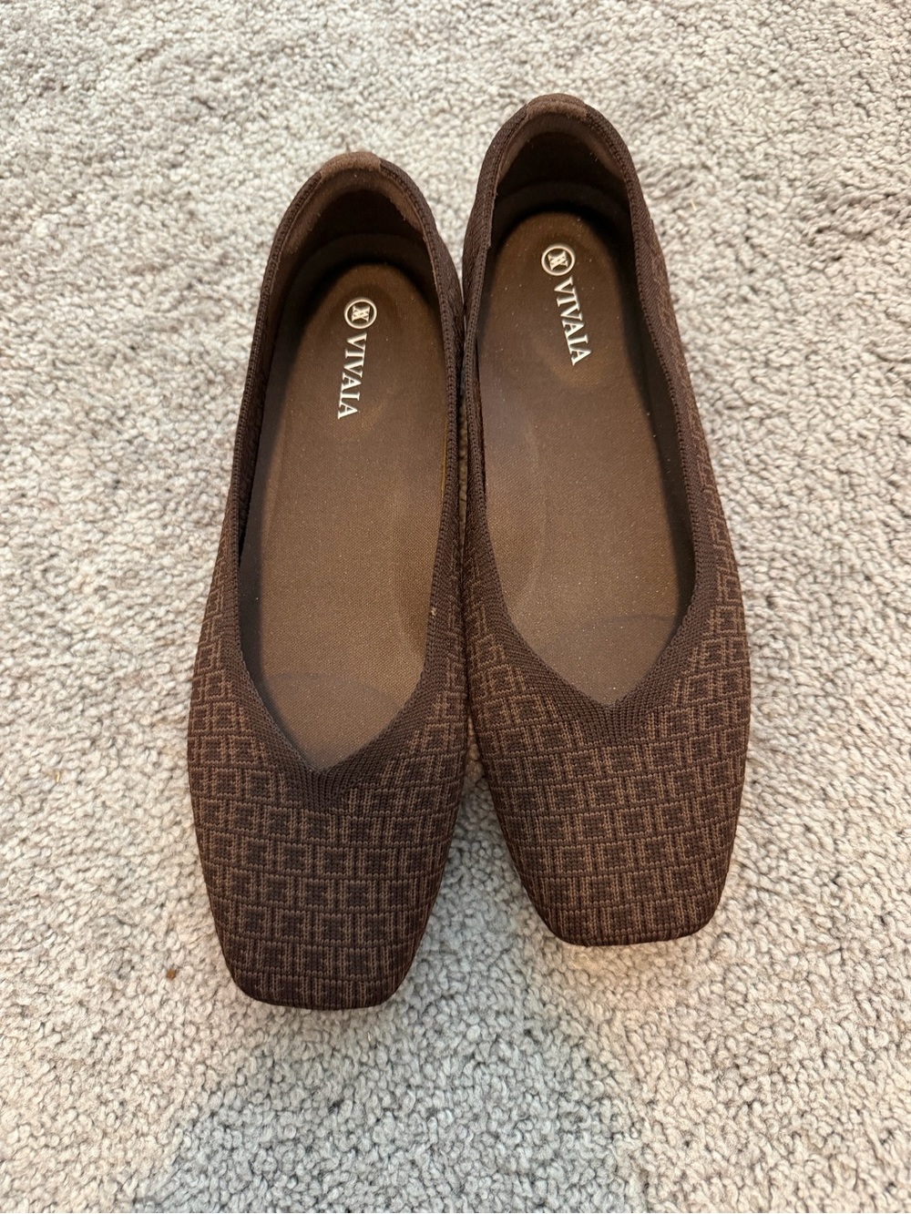 Vivaia square-toe knit flats geometric print 7.5
